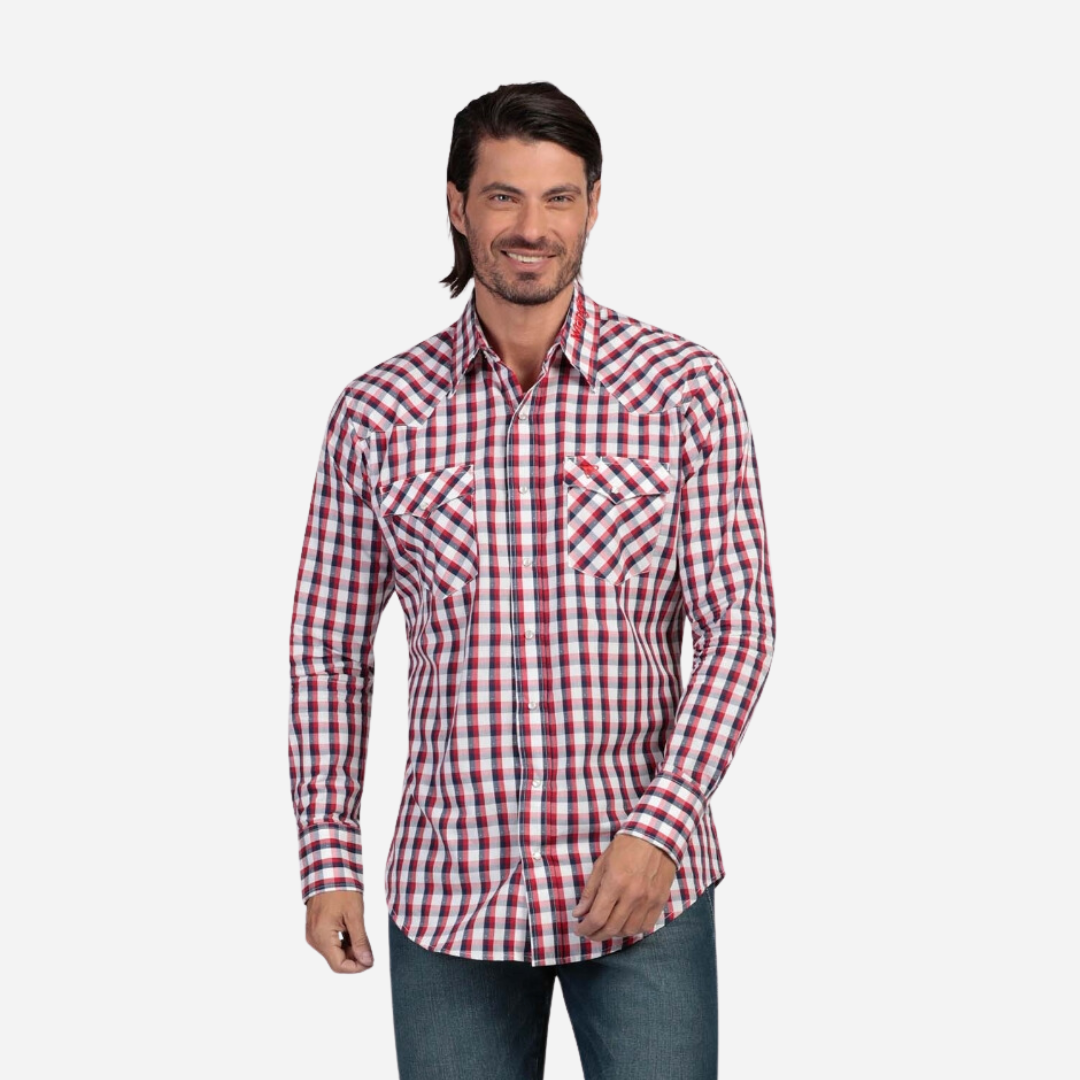 Camisa Caballero Wrangler Blanco/Rojo