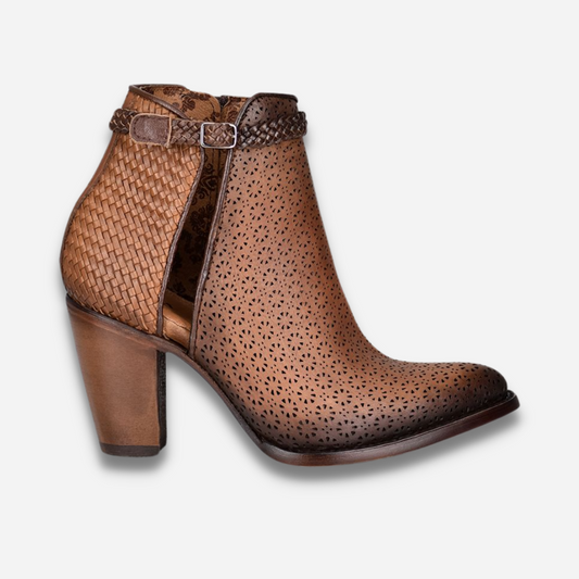 Botin Dama Cuadra Camel