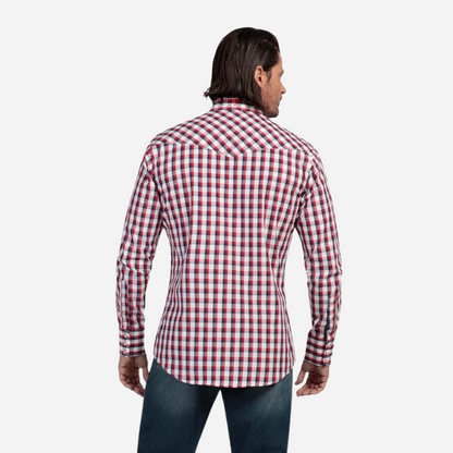 Camisa Caballero Wrangler Blanco/Rojo