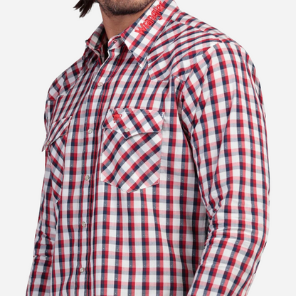 Camisa Caballero Wrangler Blanco/Rojo