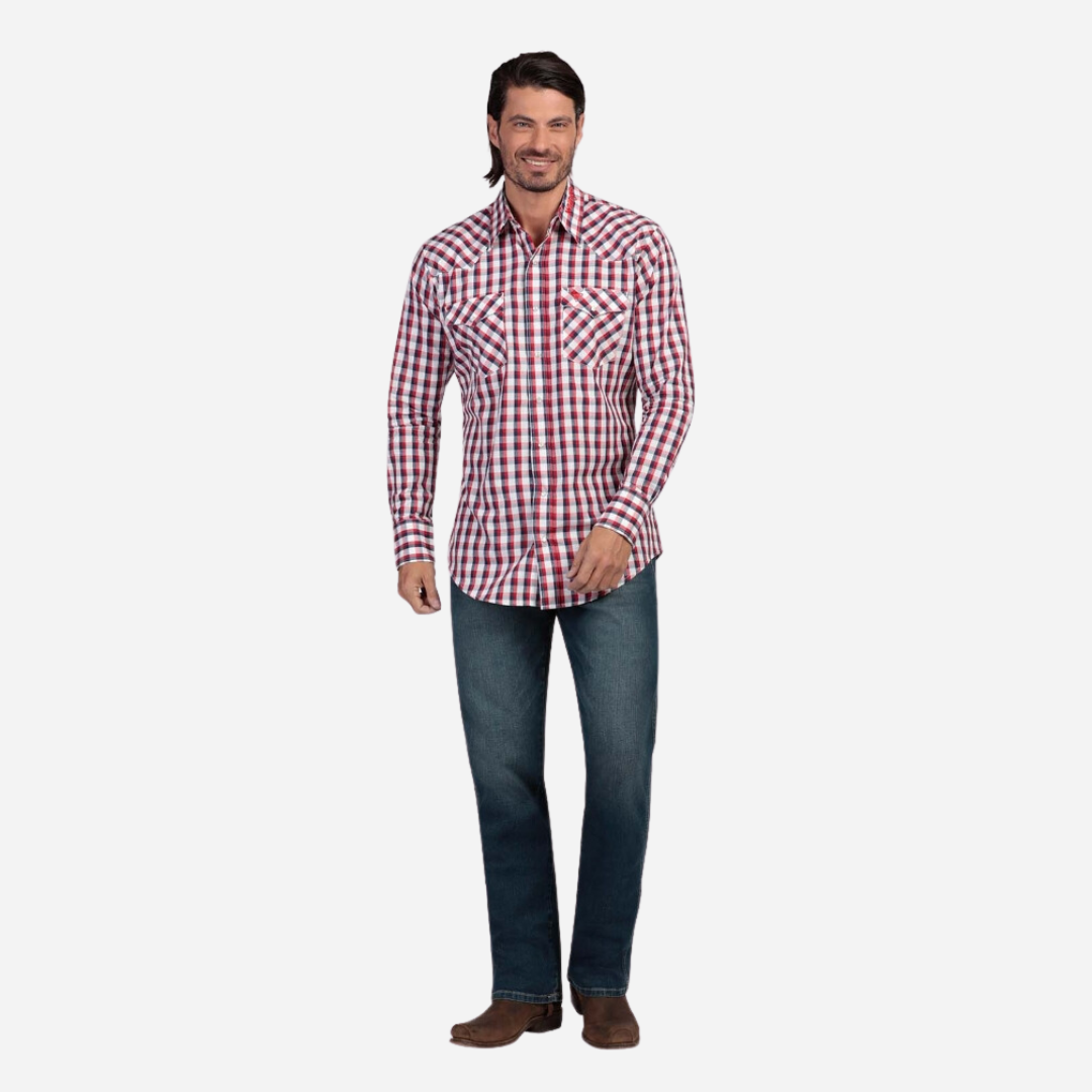 Camisa Caballero Wrangler Blanco/Rojo